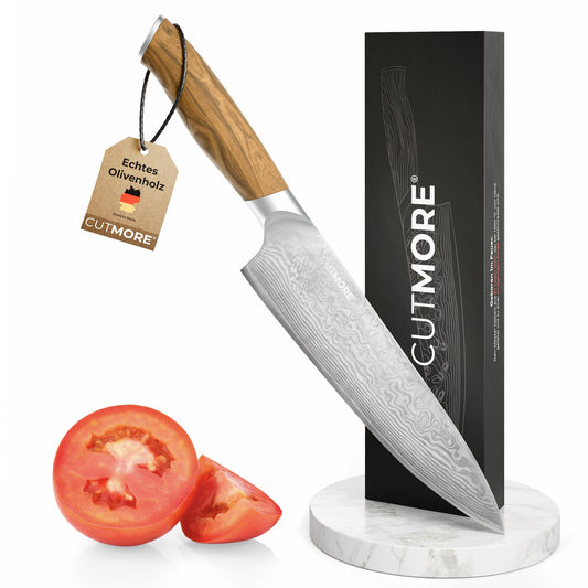 CUTMORE Damastmesser Olivenholz mit Magnet-Geschenkbox und Anhänger